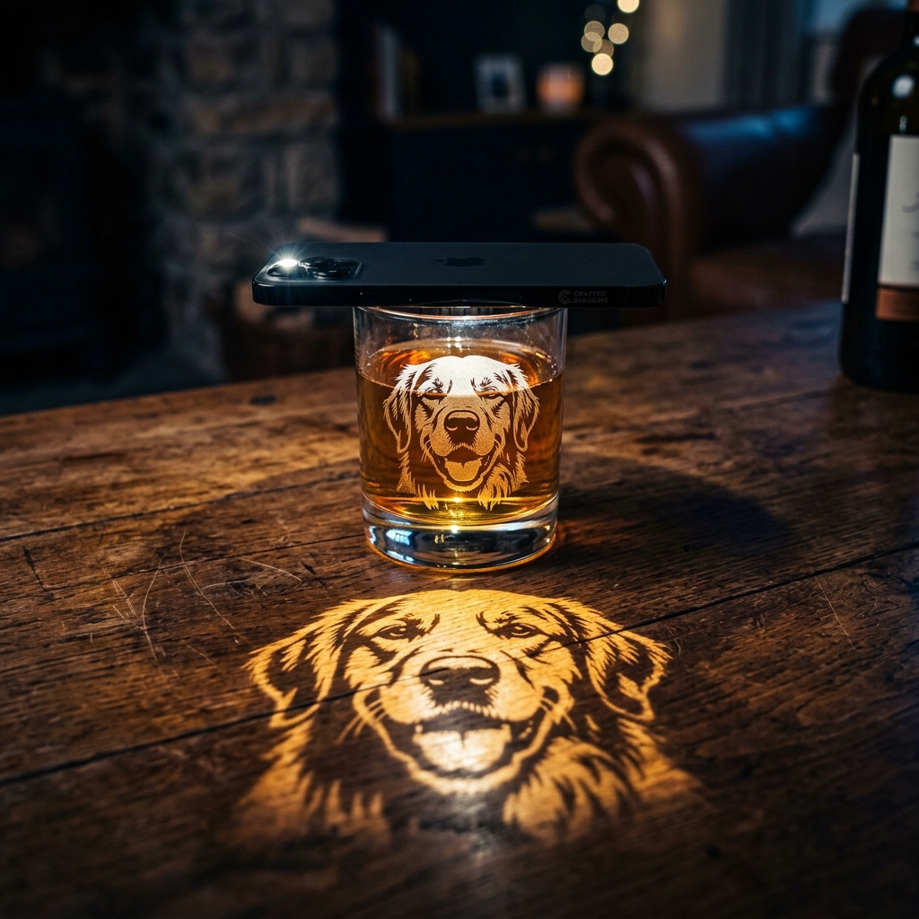 Shadow Glass projection on wooden table